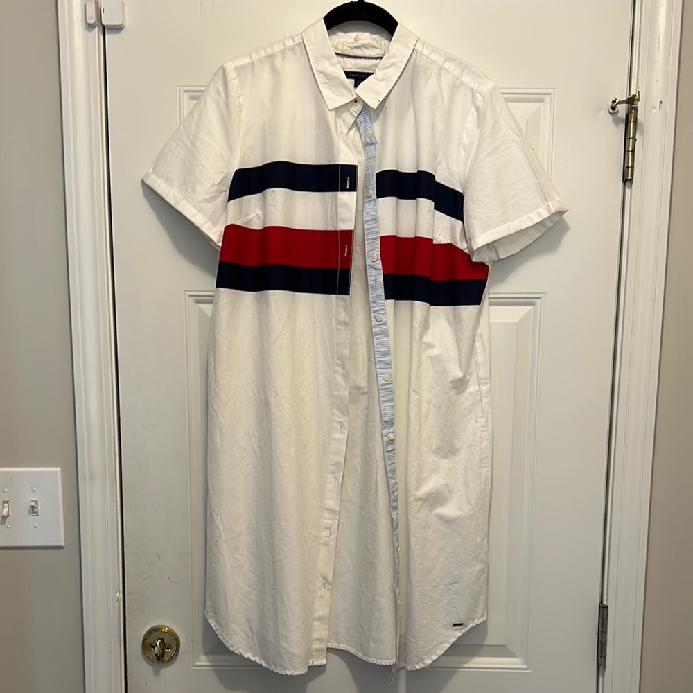 Tommy Hilfiger White and Red Casual Button Down Dress